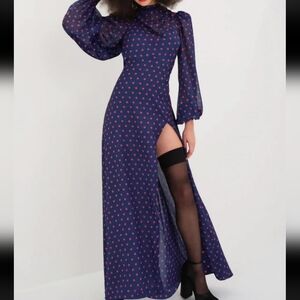 For Love And Lemons Navy Polka Dot Dress